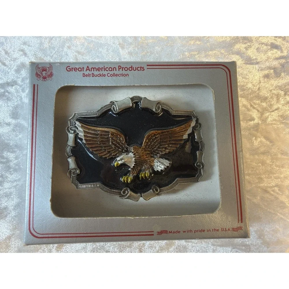 Vintage Great American Products Bald Eagle Belt Buckle USA NOS Original Box